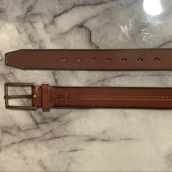 Frye Men’s Genuine Leather Brown Stitched Belt - Picture 6 of 16